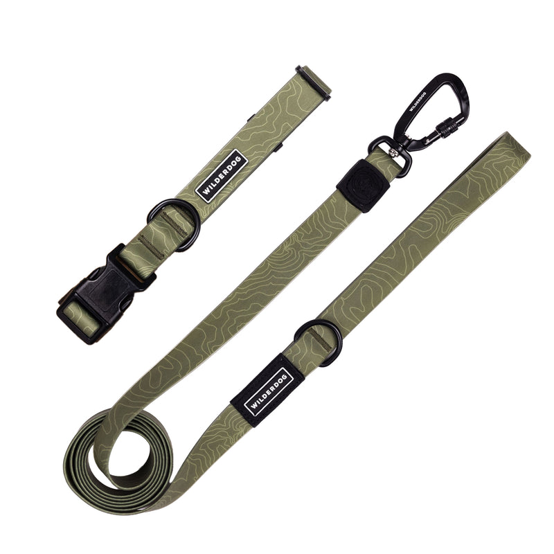 leash collar bundle olive on a white background; Brian Walker product photograph
