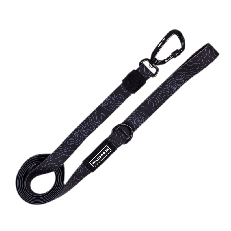 black waterproof leash on a white background; Brian Walker product photograph
