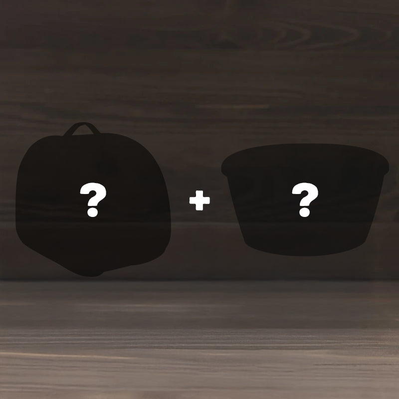 Silhouettes representing Two Mystery Gifts, each marked with a white question mark and separated by a plus sign, displayed on a wooden background.