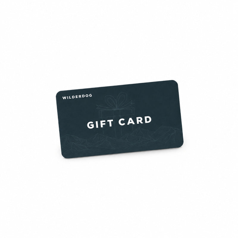 Gift Card with mountain & bow designs, ideal for dog lovers; “Gift Card” text on white.