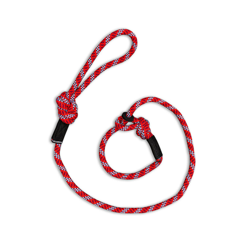 Rope Slip Lead: Durable red and white leash with loop handle and adjustable collar, perfect for dogs.