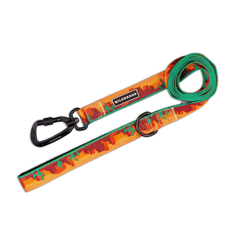 Moab Ultralight Leash: orange/green pattern, padded handle, black carabiner, circular metal ring.