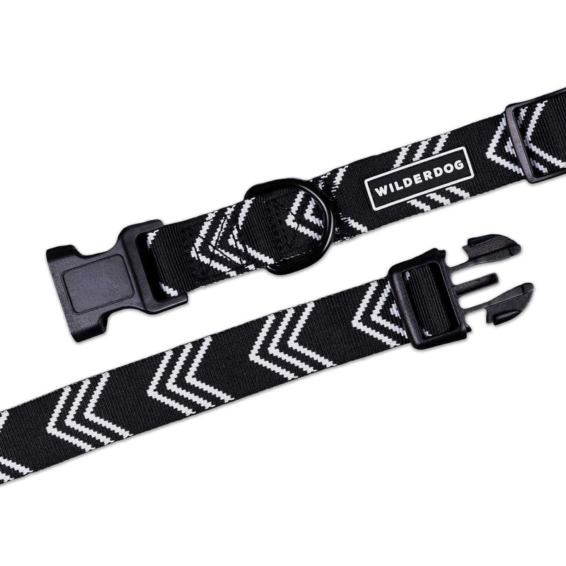 Orca Ultralight Collar: black with white chevron, heavy-duty plastic buckle, and “Wilderdog” Ultralight label.