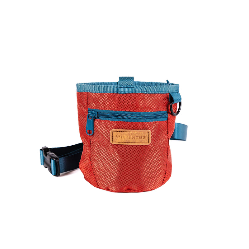 Red and blue Dog Training Treat Pouch with zip pocket and adjustable belt—perfect for hands-free training.