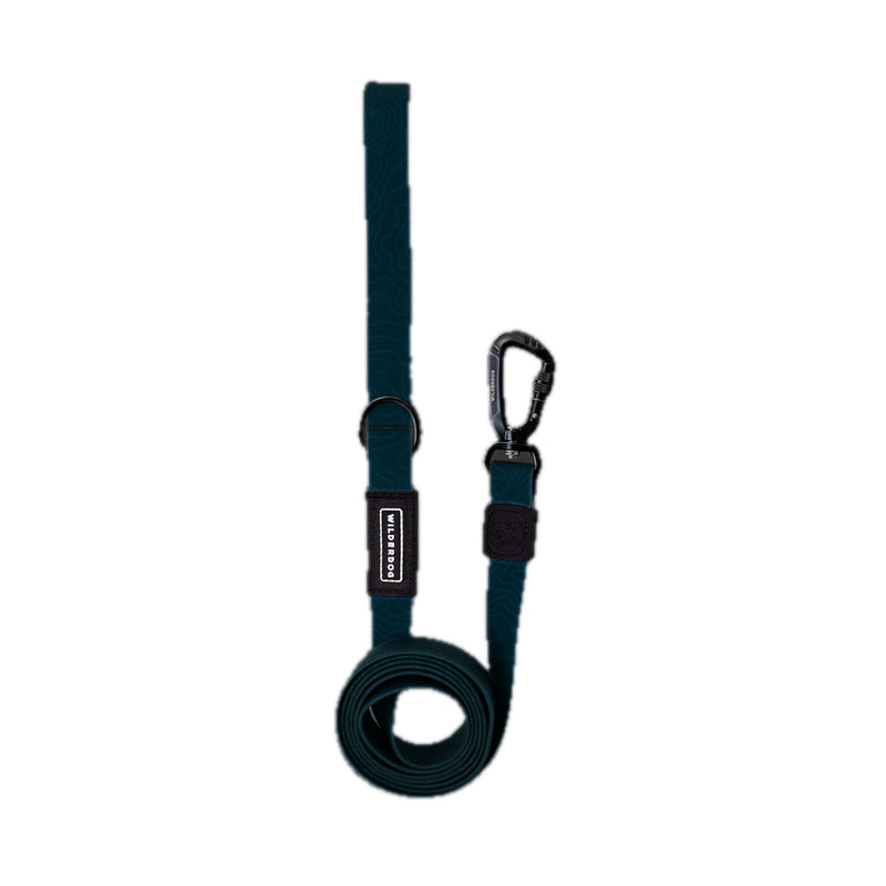 Pacific Blue Waterproof Pro Leash featuring a locking carabiner, metal D-ring & rolled end, shown on white.