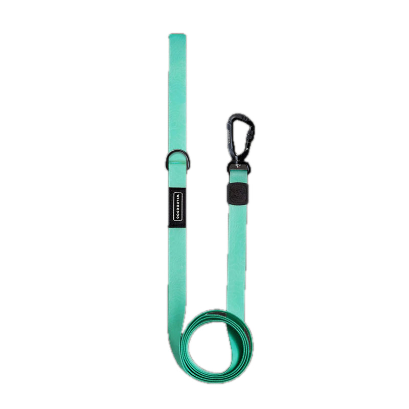 Seafoam Waterproof Pro Leash: teal, black clip, metal ring, looped handle, shown on a white background.