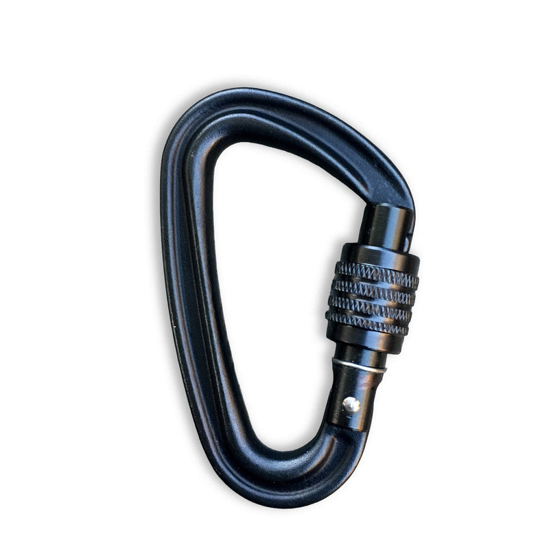 Extra Carabiner: Black aluminum carabiner with screw-lock, shown isolated on a white background.